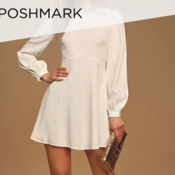 Lulus Dresses & Skirts - New Lulus FOLLOW ME Off-White Long Sleeve Fit & Flare S